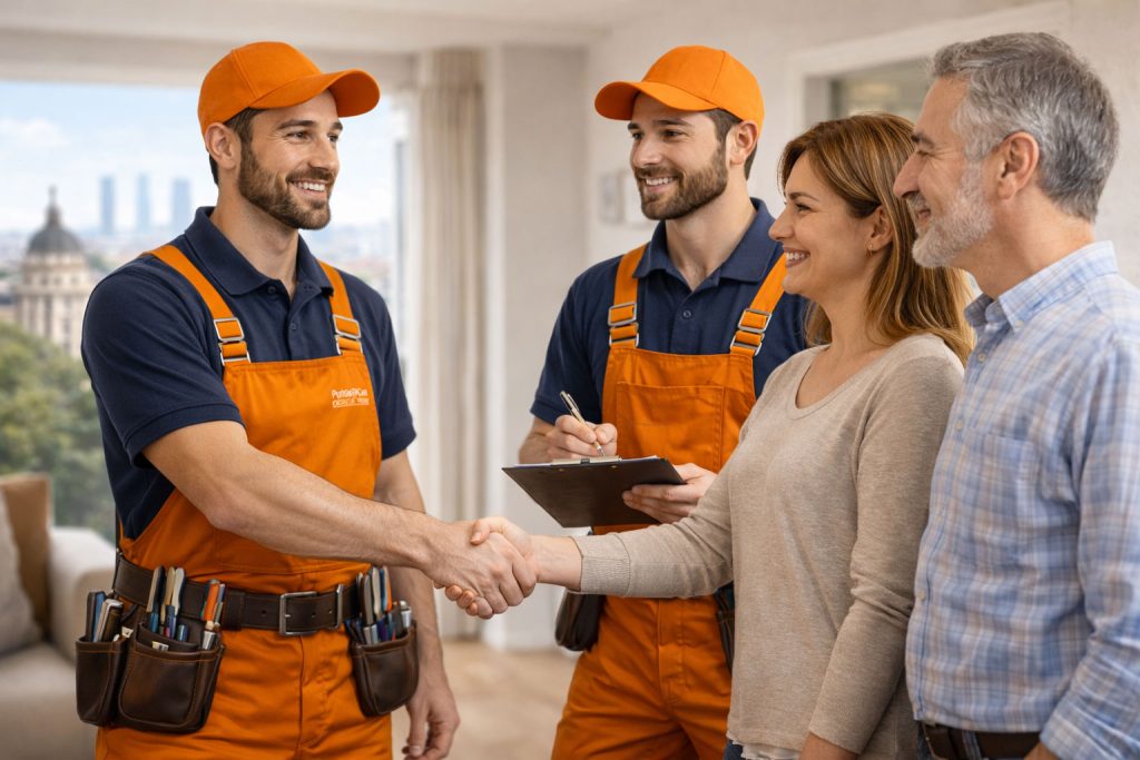 Cerrajeros de PuntoClave Cerrajería atendiendo a clientes en una vivienda de Madrid